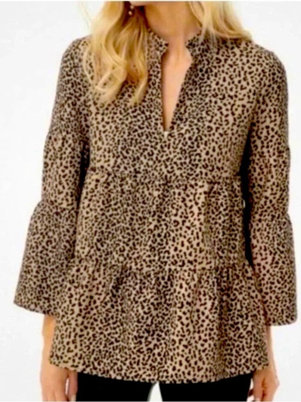 Tuckernuck Leopard Print Tiered Blouse in Beige and Black